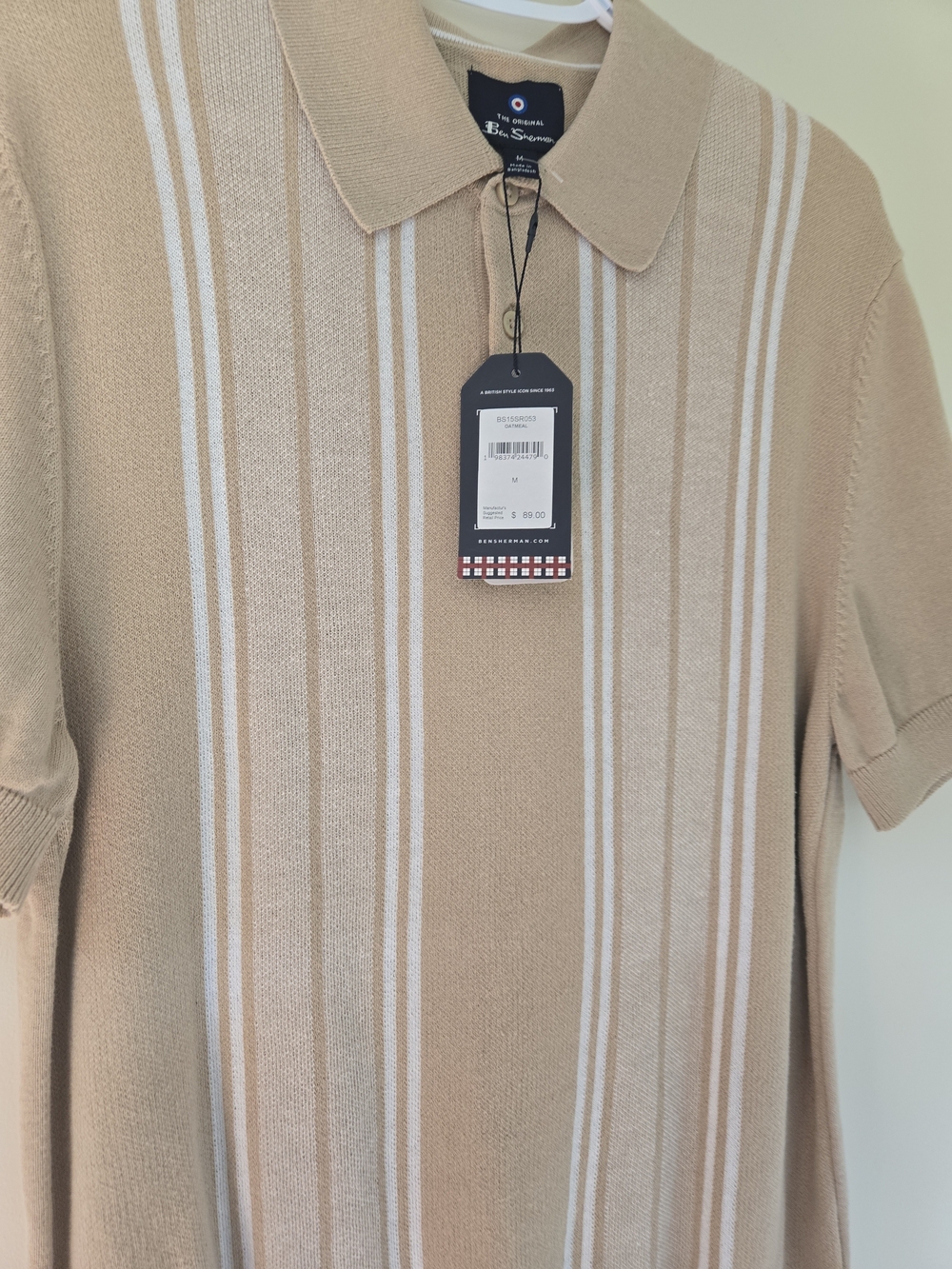 Ben Sherman M Tan Polo with White Vertical Stripes Knit Org. 89.00 - Picture 4 of 6